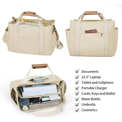 New Large Capacity Canvas Tote Bag with Multi Pockets Crossbody Tote Bag for Women Bible Handbag Everything Tote Bags with Compartments, Suit for Travel, Daily And Work