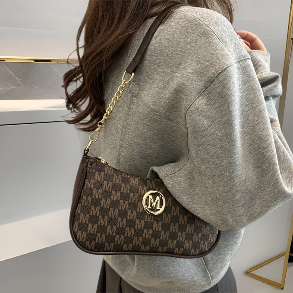 Ladies' Small Bags, Armpit Shoulder Bags, New Trendy Fashion Single Shoulder Bags, Hand-held Bags, Crossbody Bags, Autumn And Winter Styles, Retro Printed Trendy Simple Bags, Women's Metal High-end Texture Handbags, Crossbody Bags, Holiday Gifts