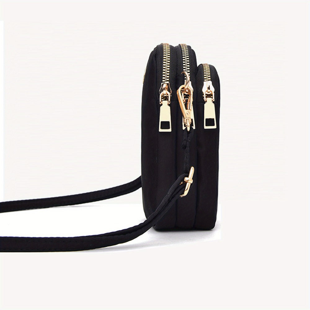 's Compact Crossbody Bag - Heart-Shaped Window with Golden Zipper, Adjustable Strap, Oxford Cloth Purse with Coin Pocket & Headphone Jack - Lightweight Everyday Bag for, Phone Purse for Travel, Work, School - Black Crossbody Bag with Butterfly Heart Print