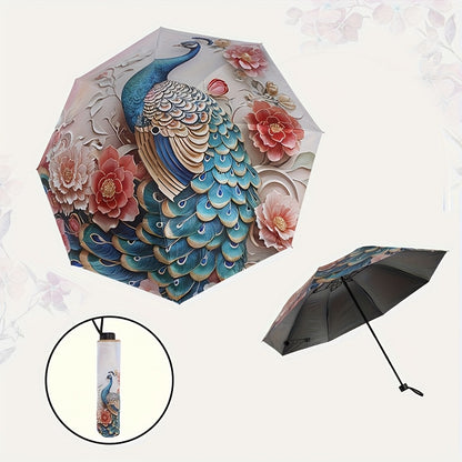 & High Quality Compact Umbrella with Peacock/rooster pattern - Reinforced Steel Frame, 8-Rib Manual Open/Close, 190T Vinyl Canopy & Ergonomic Handle - Portable Rain Umbrella for /, Travel, Commuting ( Shield)