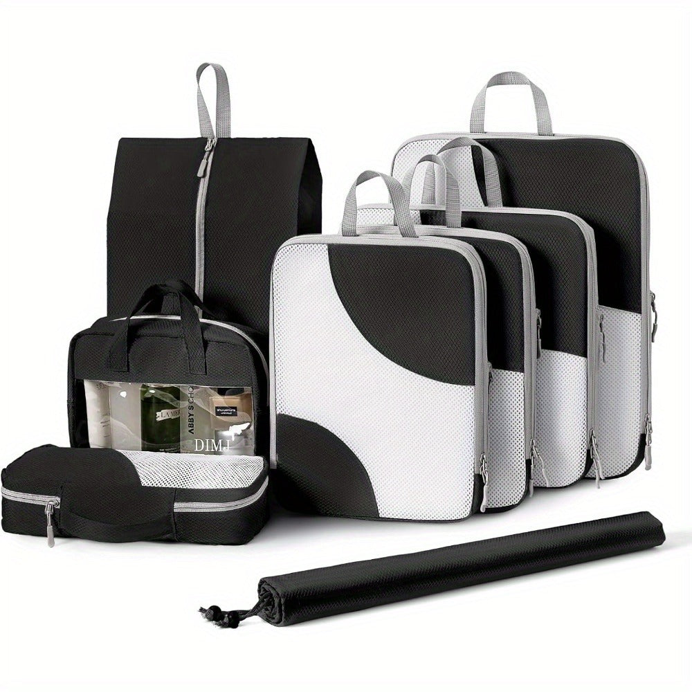 DIMJ Lightweight Compression Packing Cubes for Travel - 8 Pack with Transparent Window Wash Bag & Sock Bag
