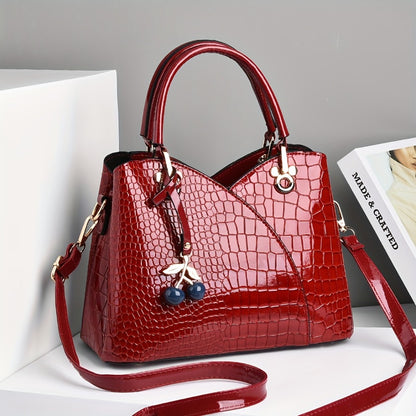 [Compact Crocodile Handbag] A Compact Women's Handbag That Can Be Used As a Shoulder Or Crossbody Bag for Outings, Featuring a Classic Shiny Crocodile-Embossed Design