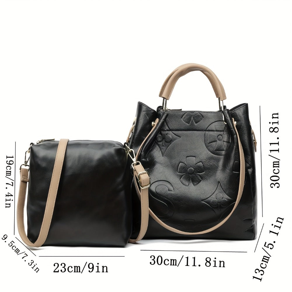 Elegant Flower Embossed Handbag, Fashionable Satchel Bag for Work, Classic All-Match Bag