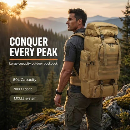 Men's Backpack for Mountain Climbing, Heavy Duty Double-Shoulder Travel Bag with Removable National Flag Patch Accessory