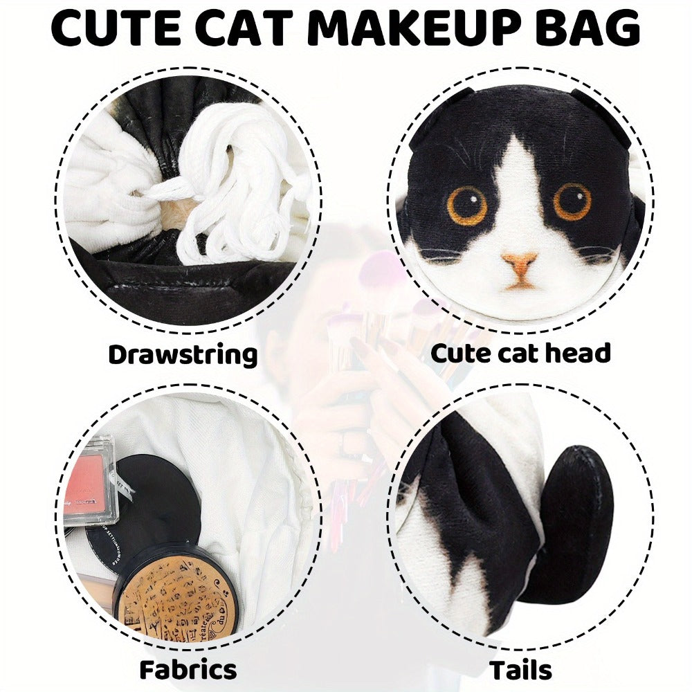 [Cat-Shaped Makeup Bag] 1 Polyester Cat-Shaped Makeup Bag| Cute Travel Storage Bag With Drawstring Closure| Large Capacity Storage Bag For Cosmetics And Accessories