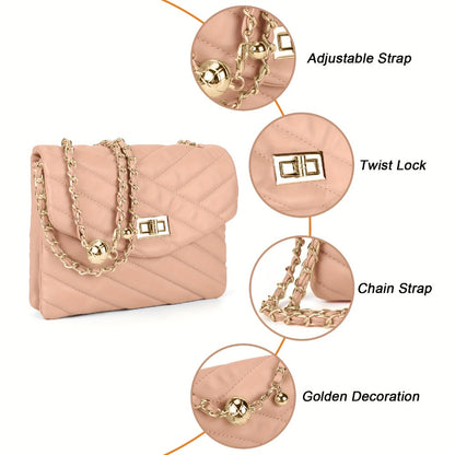 New Fashion Diamond Lattice Soft Chain Bag, Leisure And Easy with Pure Color PU Ladies Daily Travel Crossbody Bag