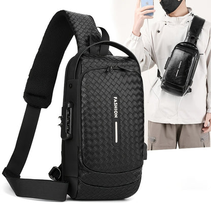 PU material high-quality chest bag with large capacity, password lock, USB charging interface, High Quality and scratch resistant, motorcycle charter bag, leisure multi pocket waist bag, backpack, shoulder bag