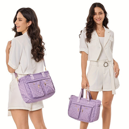 Set of 2 Quilted Nylon Tote Bags for Women, Roomy And Sturdy Laptop Carrier, Versatile Handbag for Work, Travel, Gym, And Daily Needs