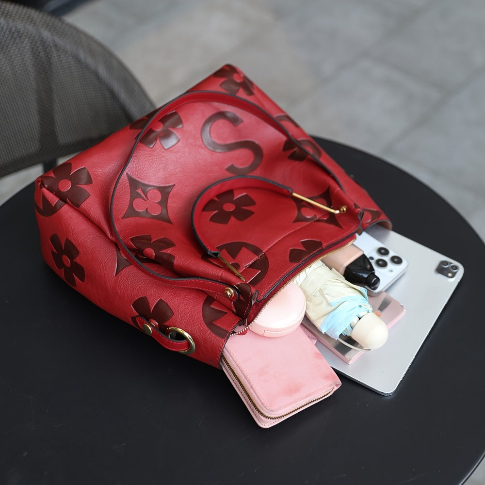 Elegant Flower Embossed Handbag, Fashionable Satchel Bag for Work, Classic All-Match Bag