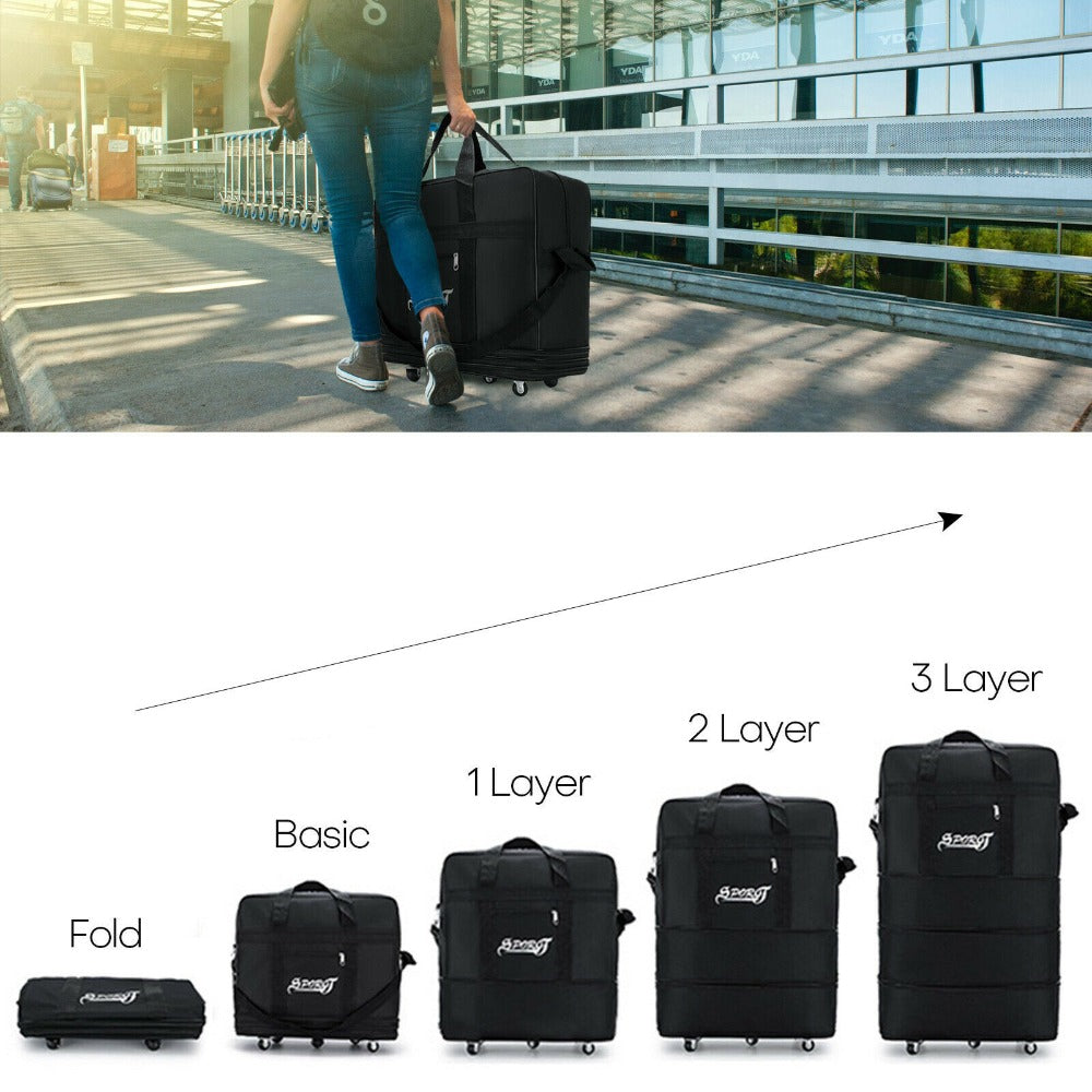 Large Expandable Wheeled Duffle Bag Foldable Rolling Travel Suitcase 32" 42"