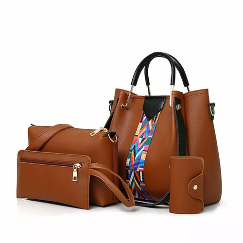 4 in 1 Women Handbag Set Soft PU Leather Top Handle Bag, Tote Bag, Shoulder Bags Crossbody Bag Wallet Purse Set