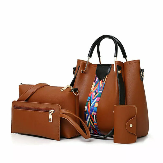 4 in 1 Women Handbag Set Soft PU Leather Top Handle Bag, Tote Bag, Shoulder Bags Crossbody Bag Wallet Purse Set