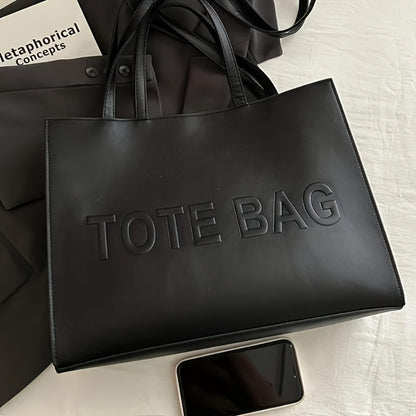 PU Textured Large Capacity Tote Bag, New Women'S Fashionable Tote Bag, Retro Commuting Shoulder Bag, with 'TOE BAG' Embossed Design Crossbody Bag, Very Suitable for Work, Business, Commuting, Durable And Easy to Carry