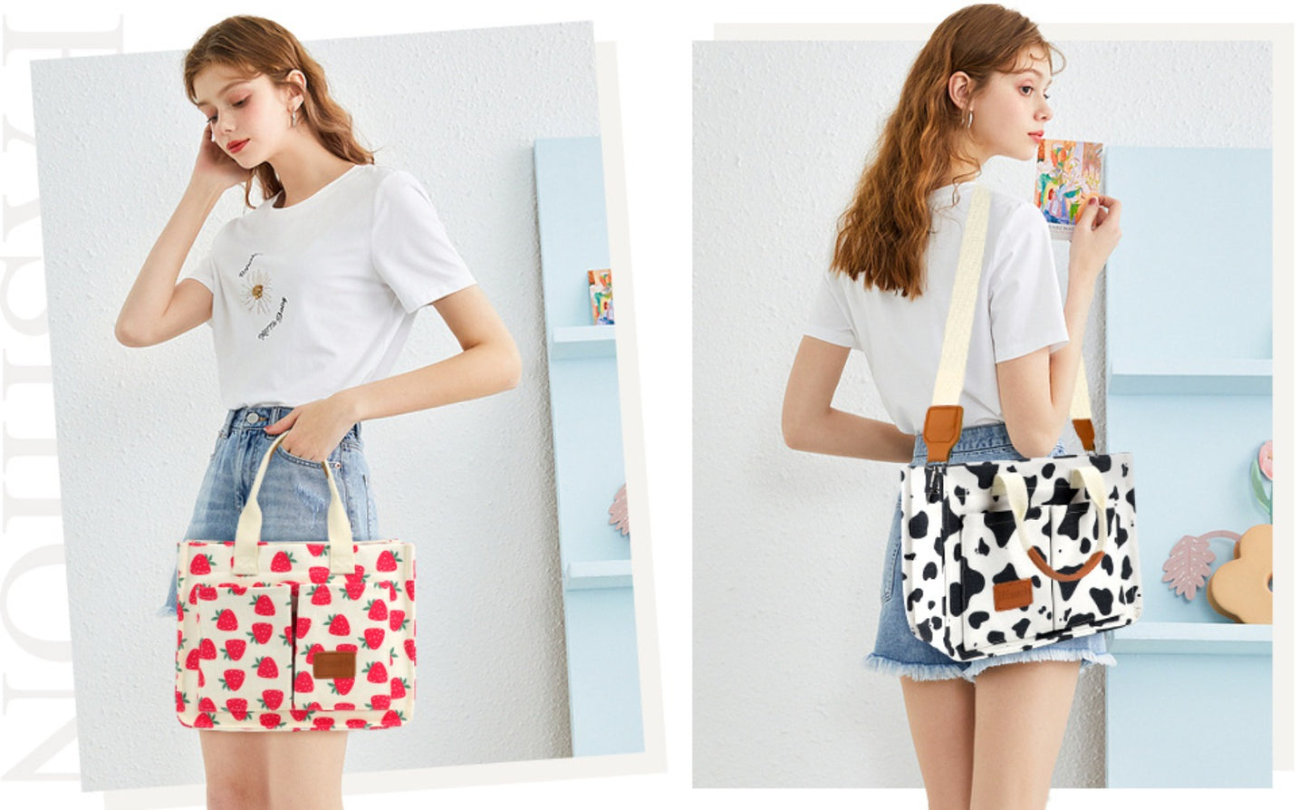 Chic Floral Canvas Tote Bag for Women, Versatile Shoulder & Crossbody Laptop Handbag, Sturdy Handle Construction, Multiple Pockets, Perfect for Work and Daily Commuting