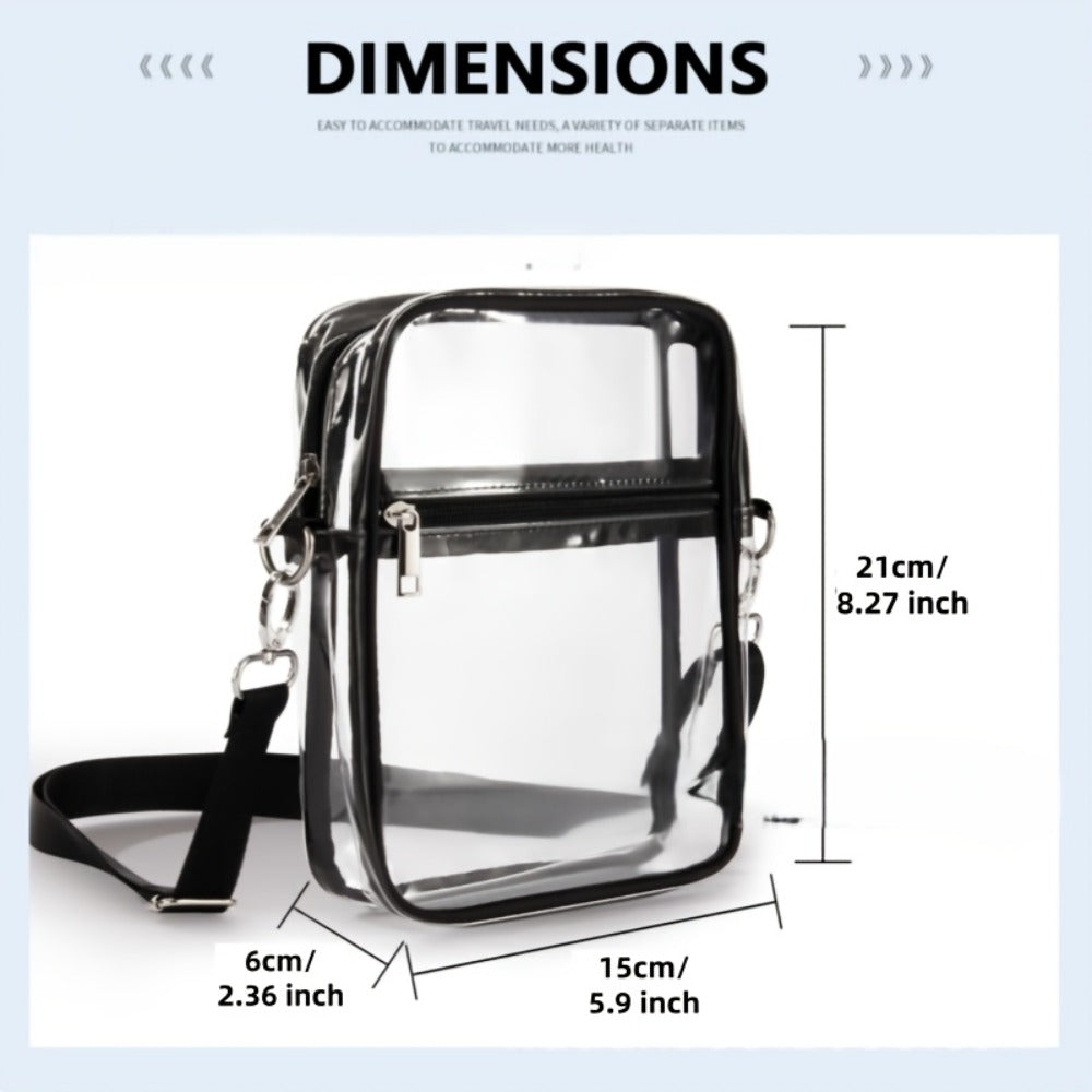 Transparent Crossbody Bag Suitable for Concerts & Sports Events - Stadium Approved Handbag with Adjustable Strap, Front Zipper Pocket, Easy-to-Clean Design - Unisex for Men & Women, Suitable for Concerts, Games, Daily Use
