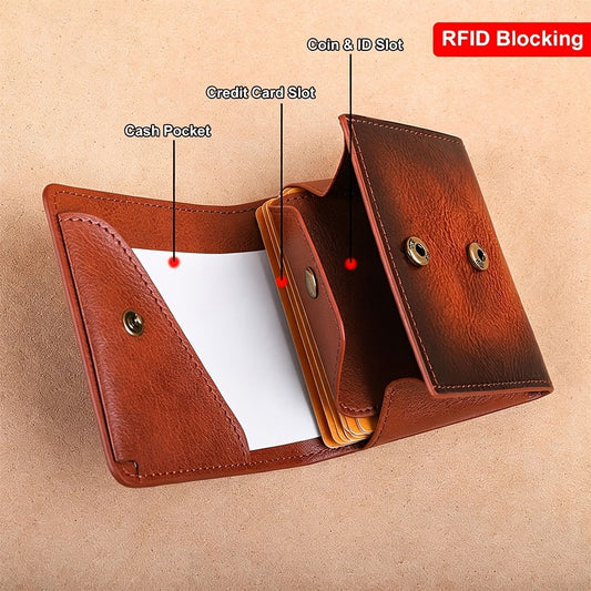 New Top Layer Cowhide Retro Men'S Wallet, Anti-theft Brush Multi-functional Small Wallet, Can Hold Banknotes, Credit Cards, Coins, Multi-card Position Genuine Leather Wallet Gift
