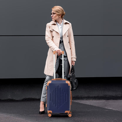 LEADZM Hardside 3pcs Luggage Sets with Spinner Wheels Expandable and TSA Lock Hard Shell Lightweight Suitcase, Blue and Brown, 20"/ 24"/ 28", for Woman and for Man