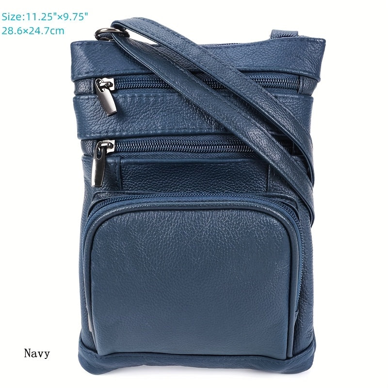 Genuine Leather Shoulder Bag, Adjustable Shoulder Strap Messenger Bag, Fashionable Handheld Design, Multifunctional Smartphone Storage Bag