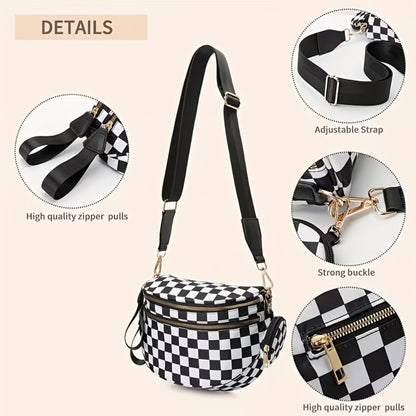 Multi-functional Women'S Crossbody Bag With Adjustable And Detachable Shoulder Strap - Plaid Bag, Stylish And Elegant Design, Suitable For Shopping, Travel, And Daily Use, A Convenient Travel Bag, Mother'S Day Gift