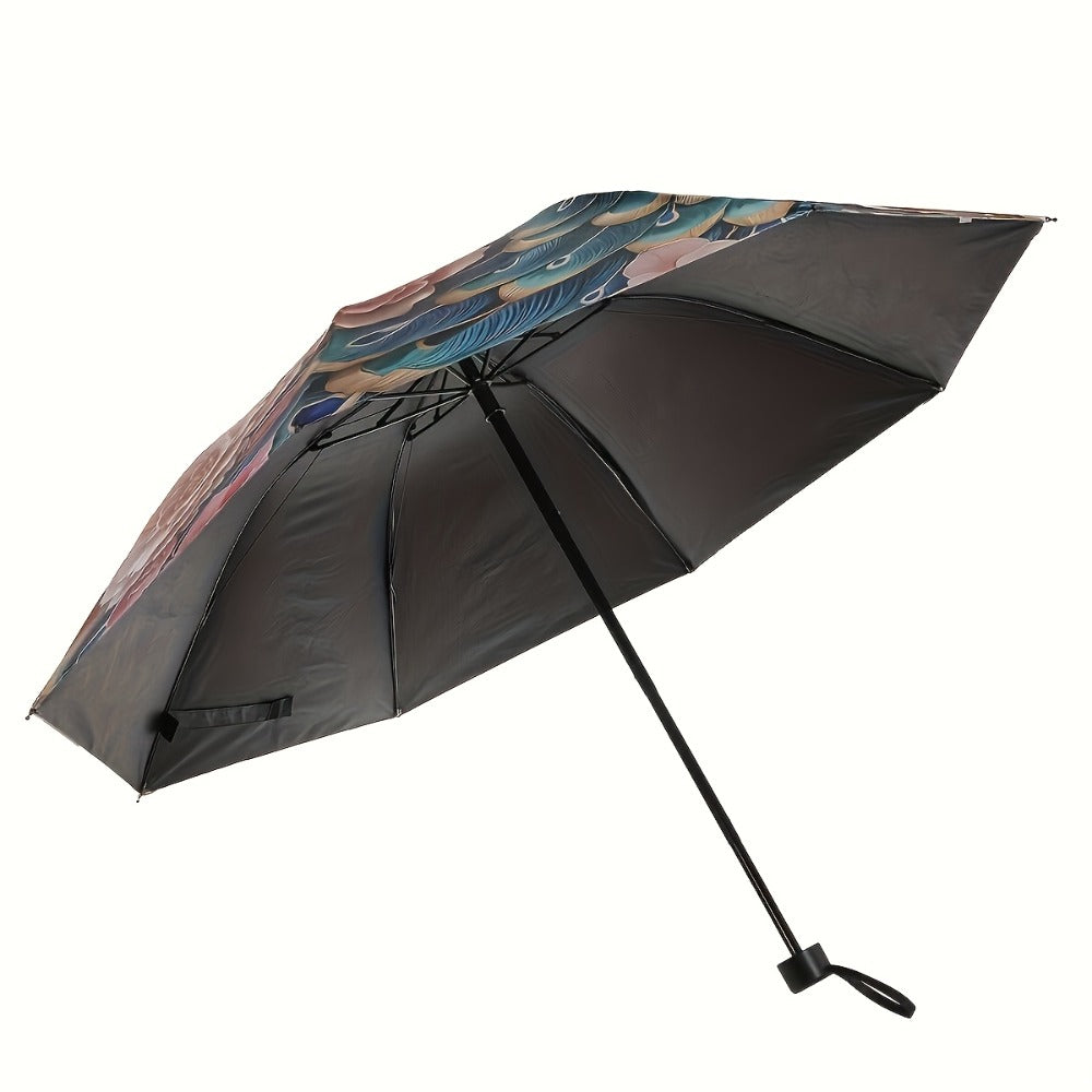 & High Quality Compact Umbrella with Peacock/rooster pattern - Reinforced Steel Frame, 8-Rib Manual Open/Close, 190T Vinyl Canopy & Ergonomic Handle - Portable Rain Umbrella for /, Travel, Commuting ( Shield)