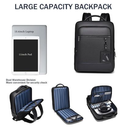 Genuine Leather Laptop Backpack for Men Fit 15.6 Inch Laptop, Business Work Office College Medium Backpack with USB Charging Port, High Quality Black Travel School Bag
