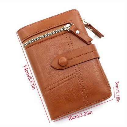 Small Wallets for Women Trifold Multiple Card Slots Holder with ID/ Photo Window Zipper Coin Pocket Purse Perfect for Everyday Use