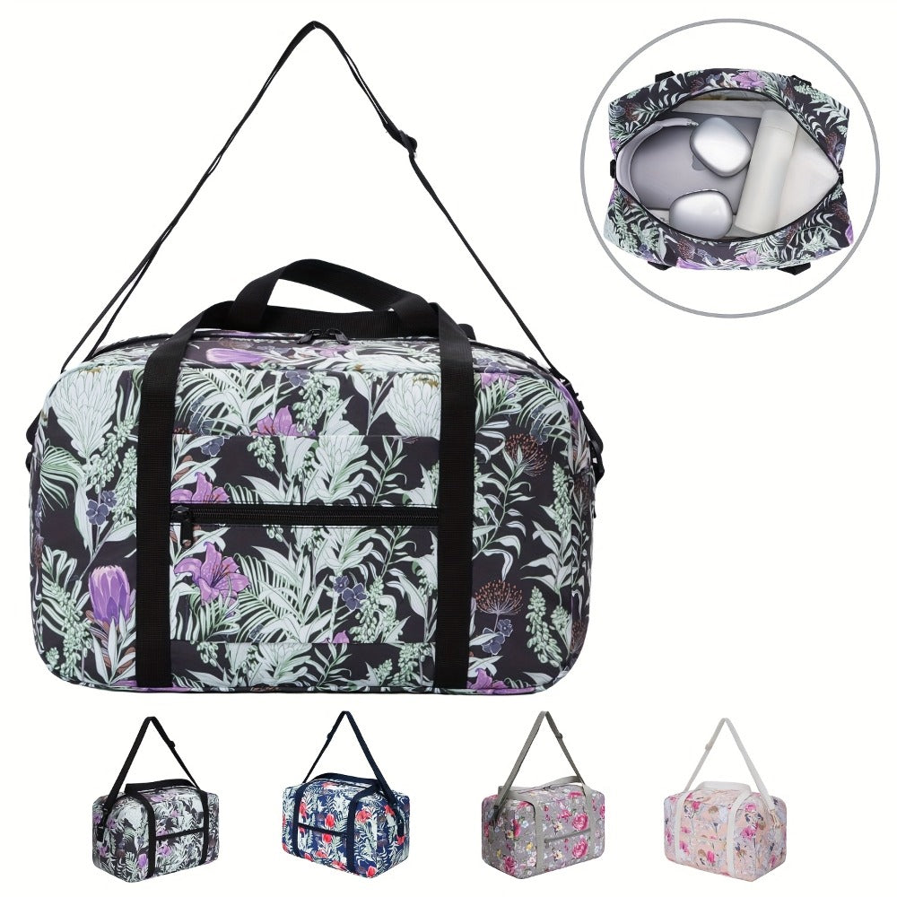 Carry On Luggage – for Travel, Floral Print Duffel Weekender Overnight – front view