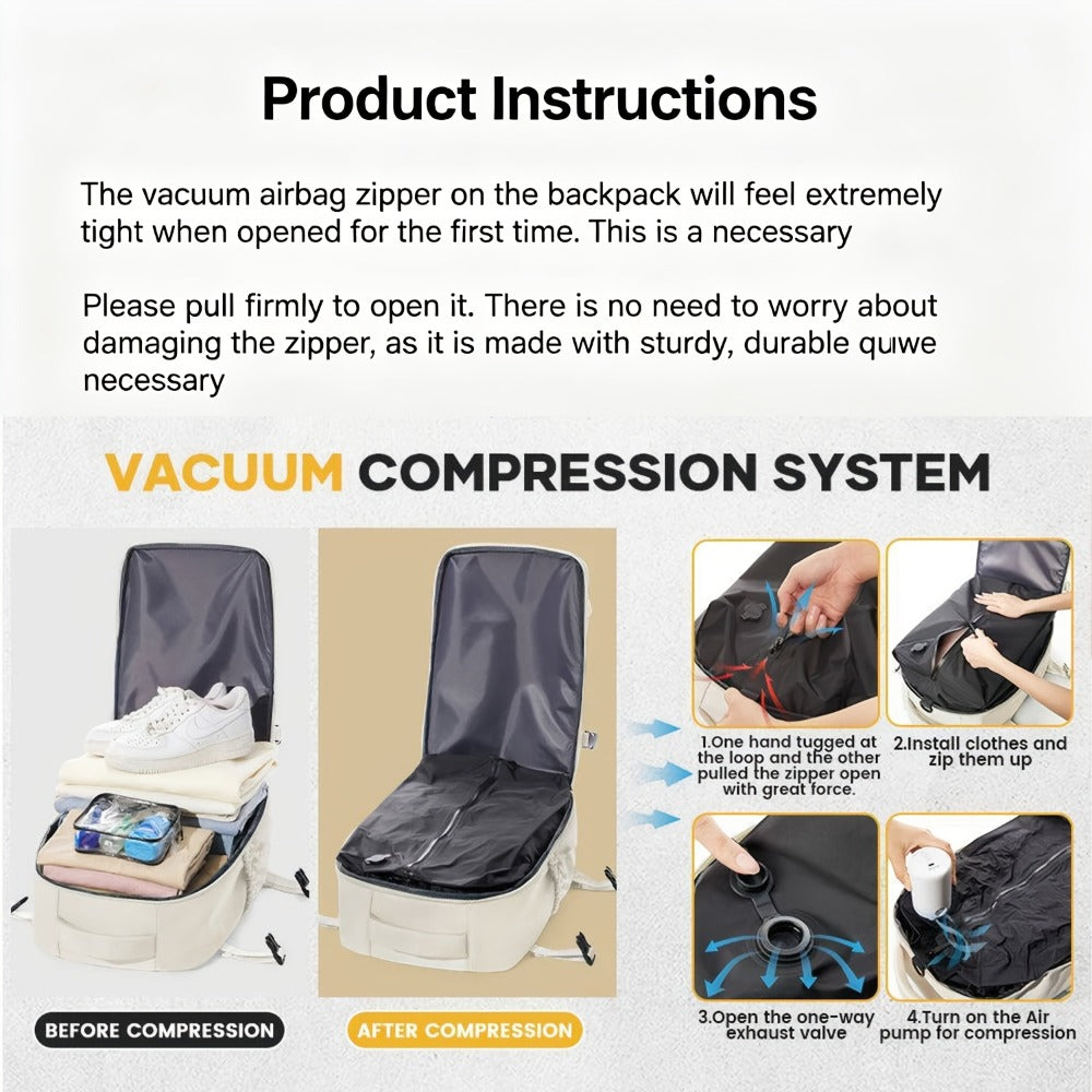 Vacuum Compression Backpack (with Air Pump) Travel Rucksack, Large Capacity and Durable for Business Trips, Hiking and Camping