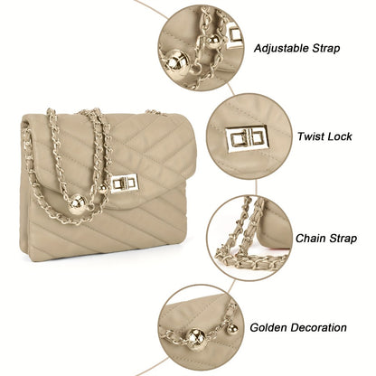 New Fashion Diamond Lattice Soft Chain Bag, Leisure And Easy with Pure Color PU Ladies Daily Travel Crossbody Bag