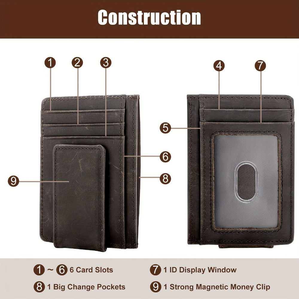 Men's Wallet – RFID Blocking, Crazy Horse Leather Magnetic Money | Bag Vero – detail view 3