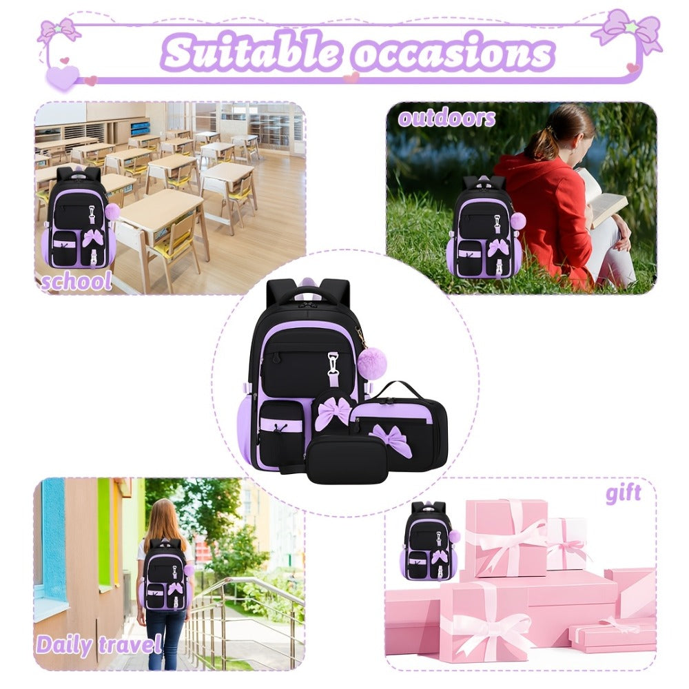 Set of 3 Bow Bags - Spacious School Backpack with Tablet Pocket, Lightweight Teen Laptop Bag Ideal for Travel, Gifts for Birthdays/Christmas, Back-To-School And Everyday Use, for Teens, for Teenager, For Teenager