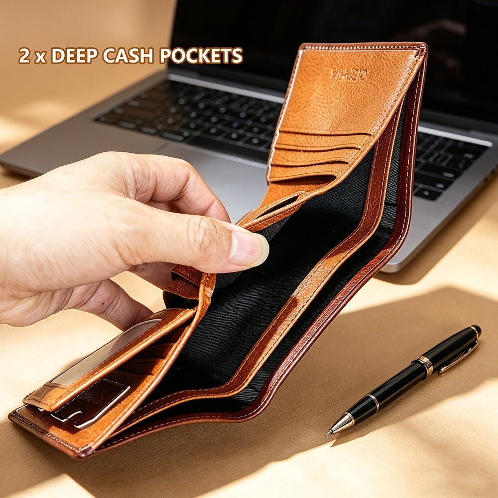 Men's Genuine Leather Bifold/Trifold Wallet, First Layer Cowhide RFID Blocking Vintage Wallet, Multi Function Credit Card Holder, Money Clips Gifts for Him Father's Day/Valentine's Day/Anniversary Gifts