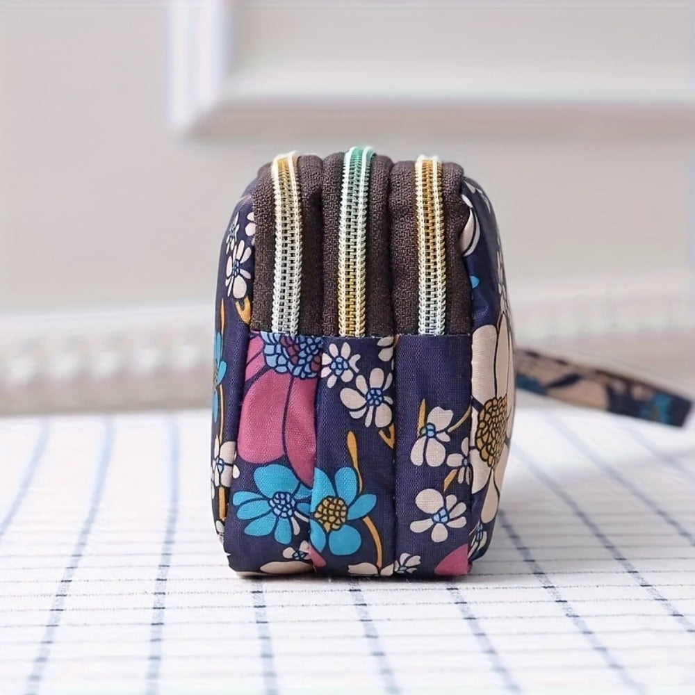 Ladies' Wallet with A 3-layer Zipper Bag Featuring Floral Patterns, Casual Handbag, Multi-layered Design for Money, Mobile Phones And Cards, Casual Accessory | Dynamic Accessory | Durable Zipper Closure, Wallet