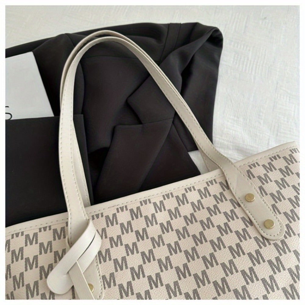 Light Luxury, Minimalist, Fashionable, High-End Texture, Design Sense, Tote Bag, Women'S Retro Checkered Pattern, Large Capacity Shoulder Bag
