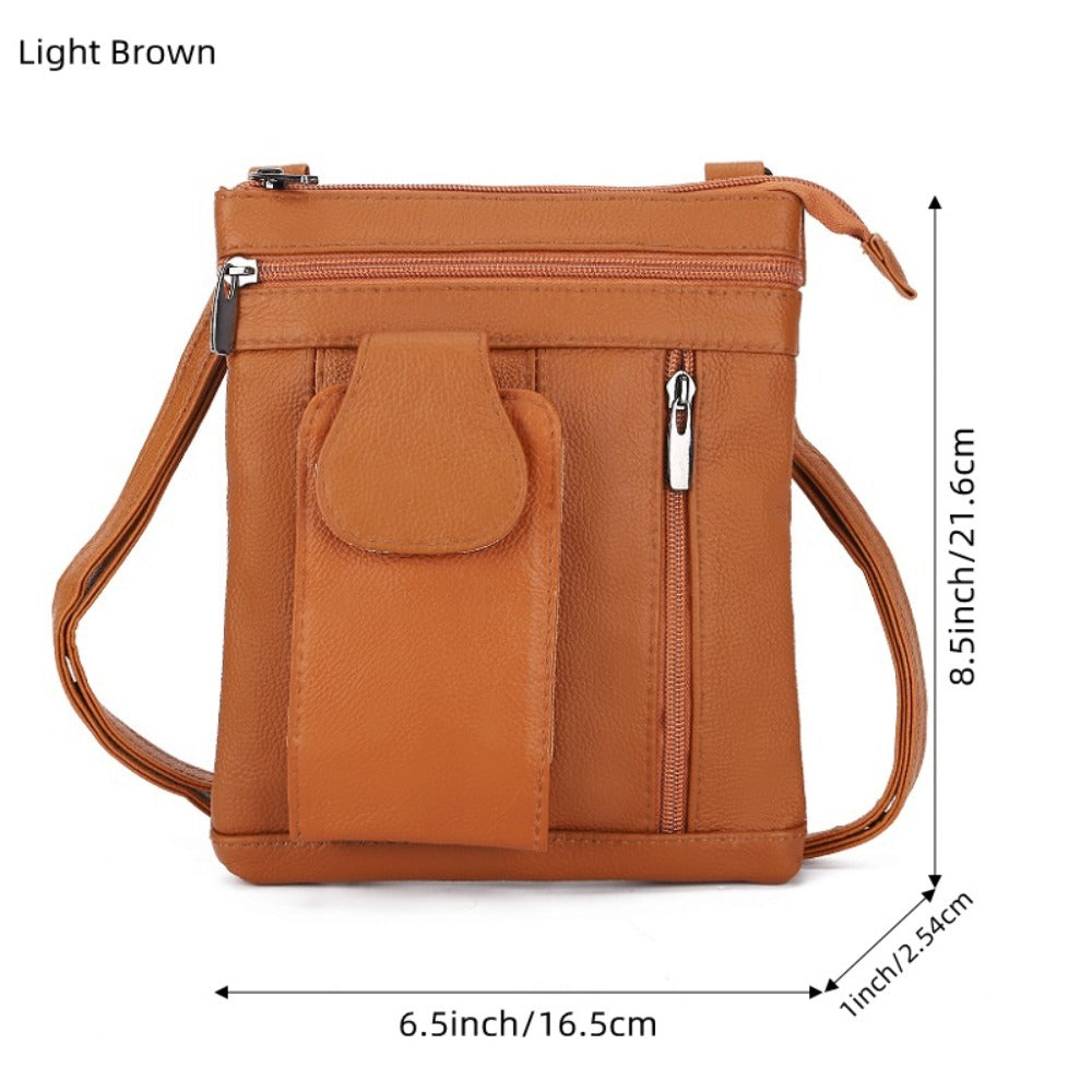 Genuine Leather Women'S Crossbody Bag with Adjustable Strap & Zipper Closure - Large Capacity Multi-Compartment Purse, Polyester Lined, Edge Painted - Stylish Everyday Gift in Red/Blue/Purple/Black, Versatile Travel Purse, Durable Stitched Detail
