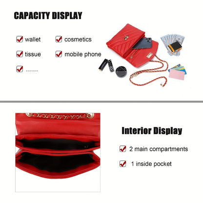 New Fashion Diamond Lattice Soft Chain Bag, Leisure And Easy with Pure Color PU Ladies Daily Travel Crossbody Bag