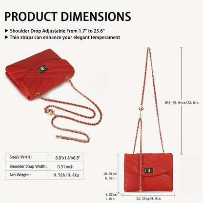 New Fashion Diamond Lattice Soft Chain Bag, Leisure And Easy with Pure Color PU Ladies Daily Travel Crossbody Bag