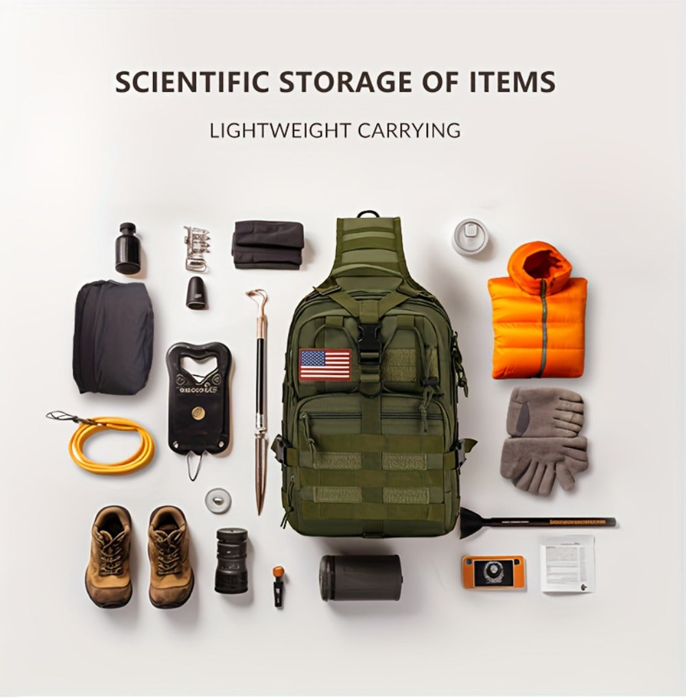 1pc 6.6gal Tactical Sling Backpack, Single Shoulder Crossbody Bag for Hiking Camping, Adjustable Strap Buckle & Smooth Zipper, Front D - ring Suspension, Outdoor EDC Pack with Flag Patch, Everyday Carry Gear for Men Women