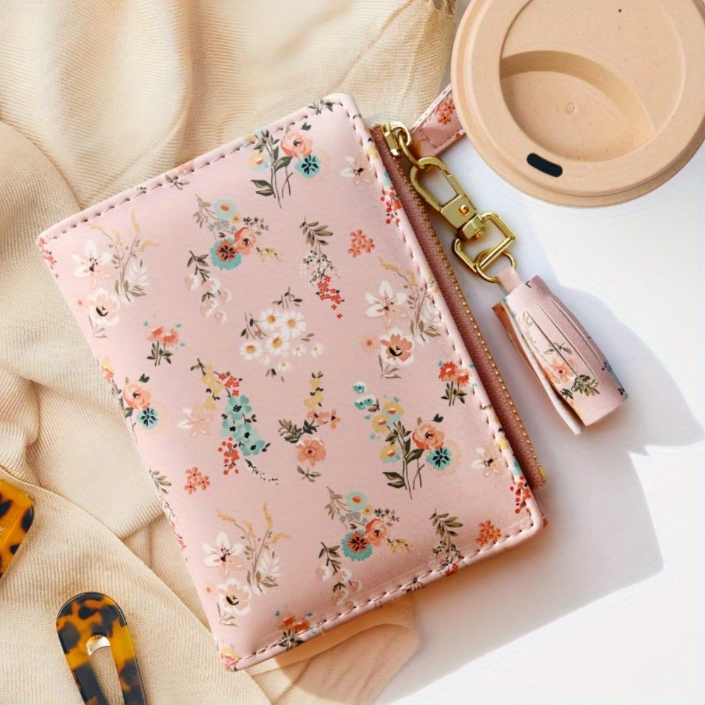 Slim Bifold Wallet for with Tassel Keychain - 9 Card Slots & Zipper Pocket, Compact ID Holder for Everyday Use Or Party Accessories - Perfect Gift for Her, Cute Wallet, Stylish Accessory, Durable Polyester Lining Suitable for Teens, Coin Purse