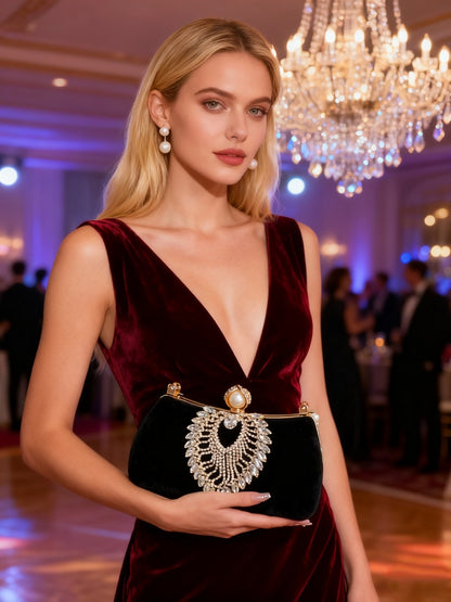 Women's Wallet – Velvet Evening Clutch Rhinestone Pearl | Bag Vero – detail view 19