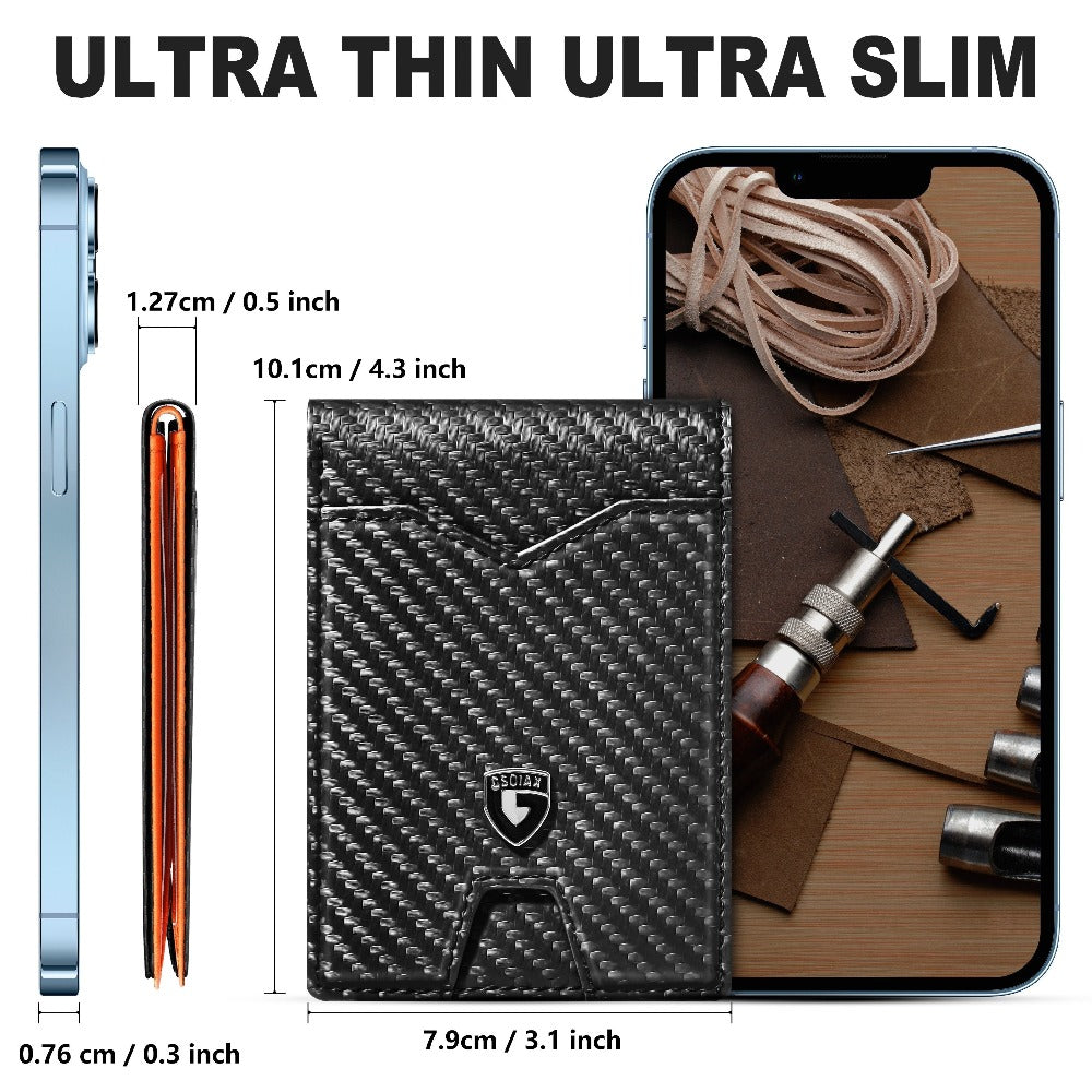 1pc Ultra-Thin Men'S Wallet - Carbon Fiber Inspired, RFID-Blocking, Minimalist Design - Perfect for Daily Use & With Stylish Gift Box