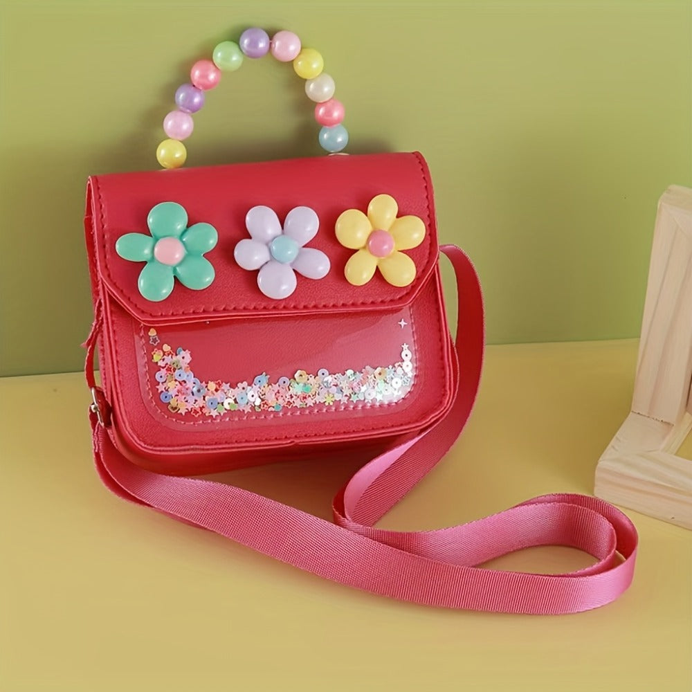 ' Handbag Featuring Floral Decorations And a Snap Closure - a Lightweight Pink Purse with Bead Details And a Pocket, Suitable for College, Parties, And Everyday Use