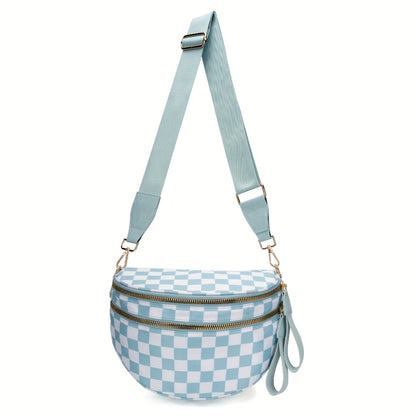 Women's PU Crossbody Bag with Plaid Design & Hands-Free Phone Use - Adjustable Strap Shoulder/Waist Bag, Spacious Zipper Closure, Suitable for Daily Use & Special Occasions, Urban Fashion Tote Compatible for Smartphones