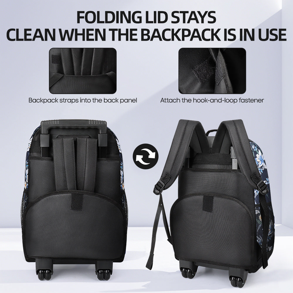 20 Inch Travel Rolling Backpack with Retractable Handle,Large Capacity Backpack with Wheels for Women & Men,Printing Travel Trolley Suitcase Bag for Weekend, School, Overnight, Work