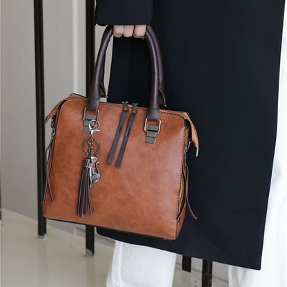 Fashionable And Versatile 4pcs Women's Bag Set, Retro Tote Bag, Crossbody Shoulder Bag, Handbag, Wallet, Oil Wax PU Tassel Tote Bag, Exquisite Y Scarf, Meeting The Needs Of Daily Commuting, Travel, for Best Birthday Gifts