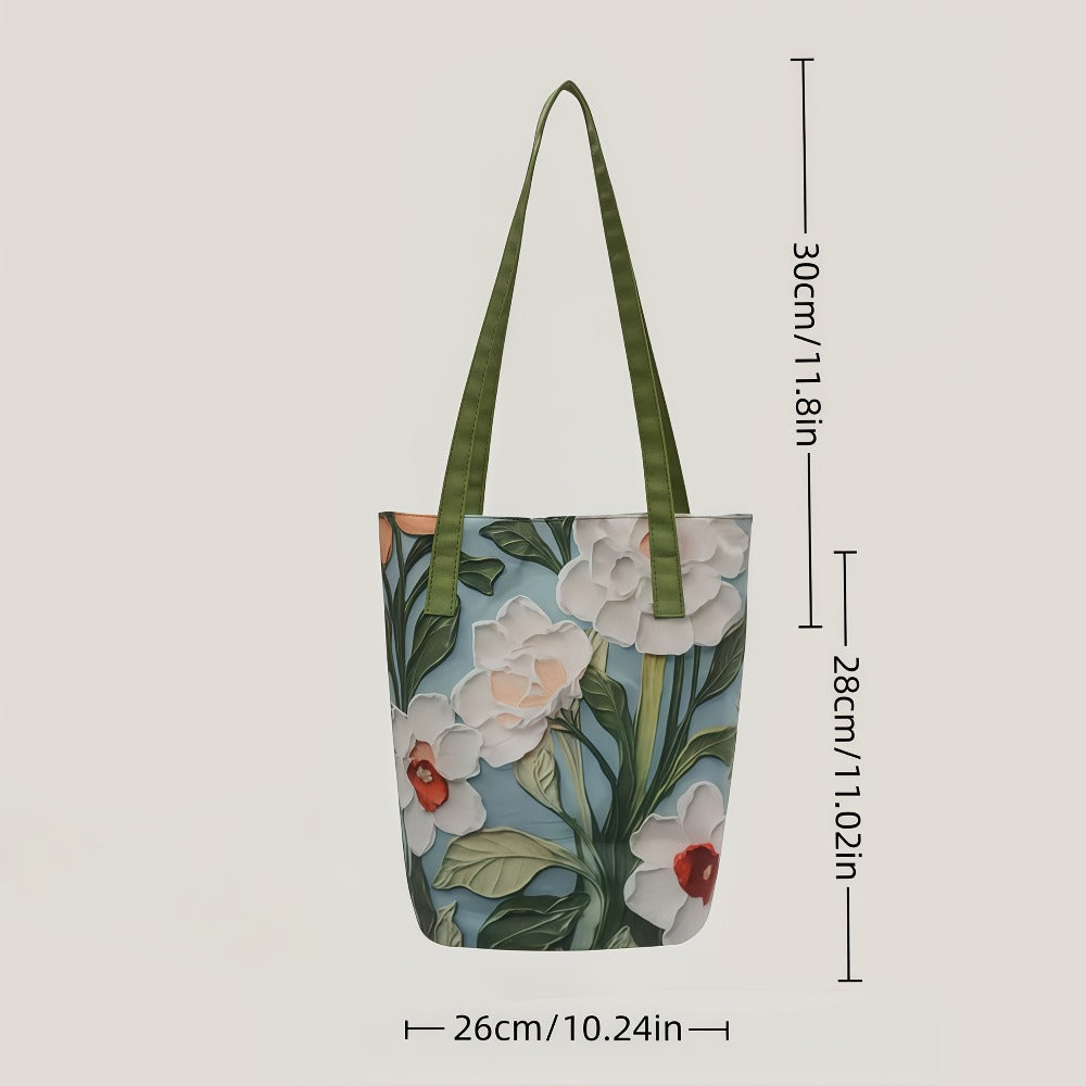 Fashion Oil Painting Flower Summer Handbag - Women'S Trendy Lightweight Shoulder Bag, Summer Large Capacity Tote Bag, Shoulder Back And Bucket Design, Magnetic Buckle Closure, Suitable For Daily Commuting And Leisure Bucket Bag.