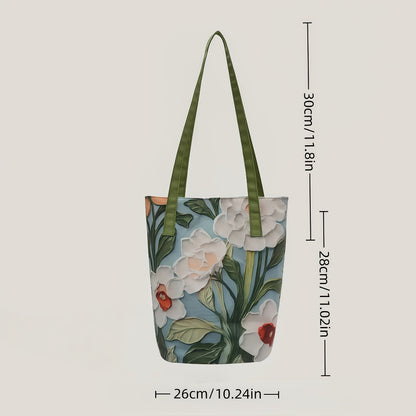 Fashion Oil Painting Flower Summer Handbag - Women'S Trendy Lightweight Shoulder Bag, Summer Large Capacity Tote Bag, Shoulder Back And Bucket Design, Magnetic Buckle Closure, Suitable For Daily Commuting And Leisure Bucket Bag.