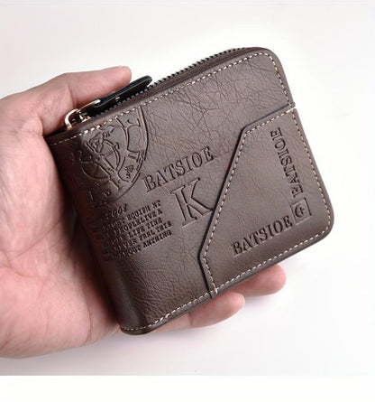 1pc Faux Leather Wallet for Men - Premium Retro Letter Embossed Design, Multiple Credit Card Slots, Zipper Closure, Stylish Gift for Gentlemen