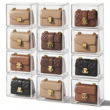12/9/6/3 pcs Purse Organizer for Closet, Handbag Storage Organizer, Clear Acrylic Display Case with Magnetic Door, Plastic Storage Bins for Bags, Books, Cosmetics & Collectibles (3 Pack)