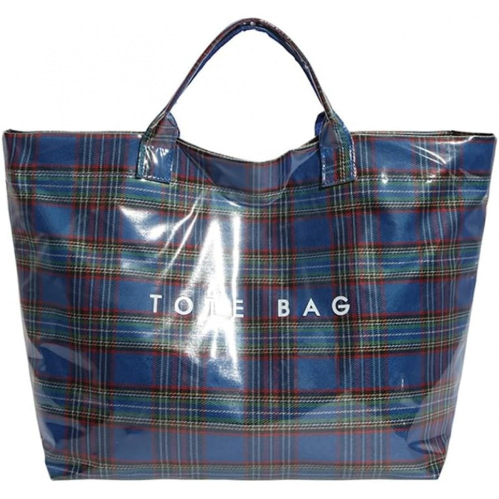 PVC Plaid Tote Bag Christmas Letter Print Tote Bag for Women Fashion Handbag for Shopping Christmas Market